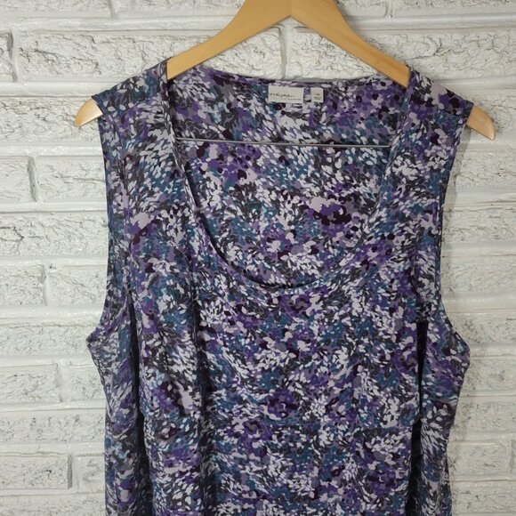 Halogen Encore Womens Top 18W Plus Sleeveless Silk Blue Floral Watercolor WAT61E - Picture 3 of 9
